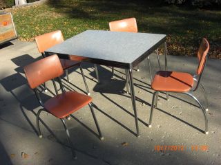 Vintage 1940s 1950s Kitchen Table & 4 Chairs ))) ANTIQUE