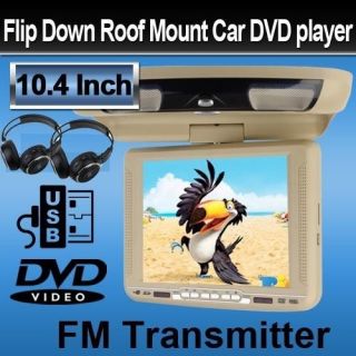 Beige 10.4 Flip Down Car DVD Player Ceiling Mounted Monitor SD Games 