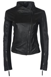   Style LEATHER biker jacket STRETCH FIT fabric side panelling BLACK