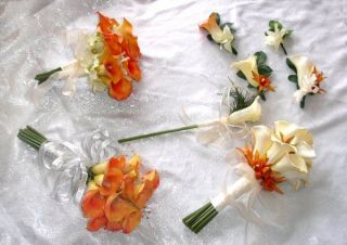   CALLA LILY Orchids FULL WEDDING SET Bridal Bouquet Silk Flowers Lilies