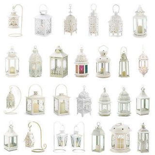 White Off White Hanging Tabletop LANTERN Candle Holders Glass Panel 