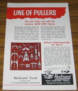 1955 VINTAGE AD~HERBRAND VAN CHROME TOOLS~PULLERS~​FREMONT,OHIO
