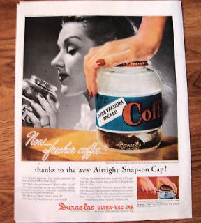 1946 Duraglas Ultra Vac Jar Ad Coffee