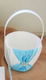 White Wedding girl flower petal basket decoration royal blue bow n 