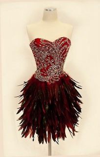 Birthday Sweet Short Prom Halloween Dresses Formal Feather Fur Red 