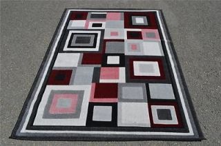 Gray Black Red Large 5x7 Modern Contemporary Abstract Area Rug Carpet 