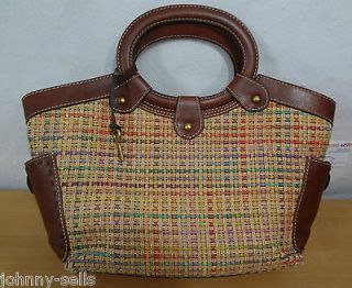 Fossil Brown & Multi Color Woven Shoulder Bag Handbag Purse with Key 