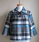 Small Forever 21 XXI Blue Teal Black & Cream Plaid Lined Swing Coat 