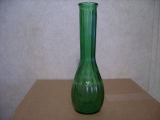 HOOSIER GLASS GREEN RIBBED BUD VASE #4034