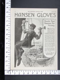   Gloves magazine Ad Jeff Grant art World War I ship builder w2995