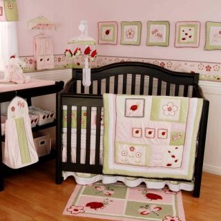 Discounted Ladybug Baby Girl Nursery Crib Bedding Set in Pink Red and 