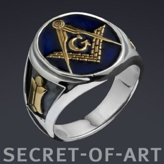 MASONIC BLUE LODGE RING SILVER RING 24K GOLD PLATED