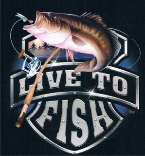 LIVE TO FISH Adult Humor Fishing Bass River Outdoor Sport Wildlife 
