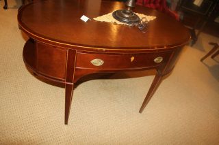 American Mahogany Leather Top Oval Desk W/Pencil Inlay Labeled IRWIN 