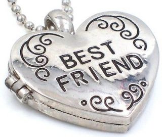   BEST FRIEND ♥♥ Heart Locket Silver Tone Pendant Necklace