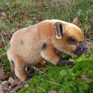 Merlin the Micro Pig ginger spotted with black snout soft toy by 