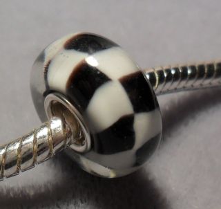 CHECKERED FLAG (BLACK & WHITE)   925 stamped Sterling Silver Murano 