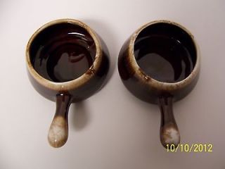 Vintage McCoy Brown Drip 2 French Onion Soup Serving Bowls w/ Handles 