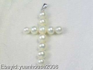 8mm white freshwater pearl cross pendant necklace