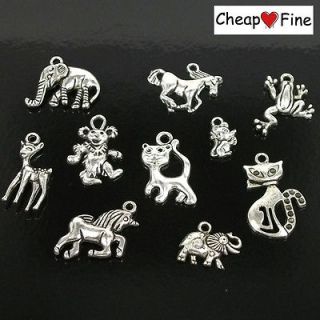 lot 60pcs Tibetan silver mixed amimal Elephant Horse Frog Lion Charms 
