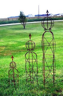   Large Wrought Iron Sphere and Finial Obelisk Trellis   Flower Support