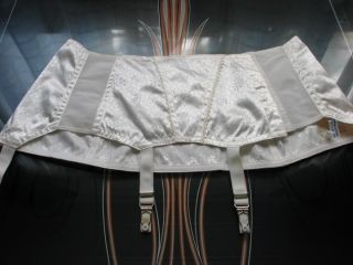   1960s Vintage Hufthalter White Satin Brocade Girdle Garter Belt~NWT