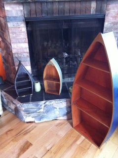 Set of 2 Wood Nautical Canoe/Row Boat Bookcases Display Shelves Home 