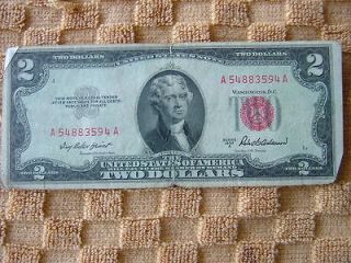 1953A UNITED STATES US NOTE TWO DOLLAR RED STAMP BILL $2