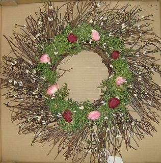 ROSE AND SPRAY FLORAL WREATH WITH NATURAL TWIGS