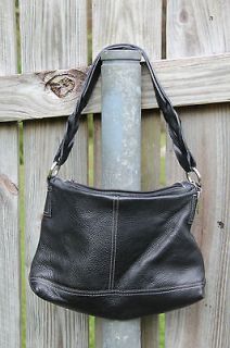 TIGNANELLO black genuine pebbled leather hobo bag purse braided strap 