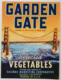 GARDEN GATE Vintage Salinas CA Vegetable Crate Label