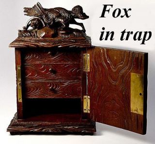 Superb Antique Black Forest Carved Fox, Jewelry Chest, Box, Animaler 