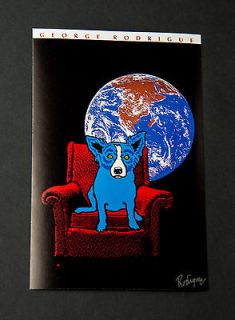 George Rodrigue Blue Dog Space Chair Signed Promotional Card