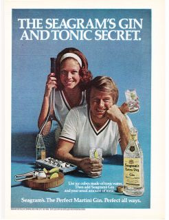 Original Print Ad 1977 THE SEAGRAMS GIN AND TONIC SECRET. Couples 