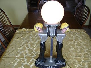   Mid Century Modern Chalkware & Chrome Accent Lamp Flapper Girl Design