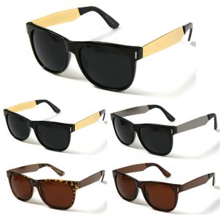 New Super Dark Black Sunglasses Gold Metal Temple Wayfers Men Women 5 