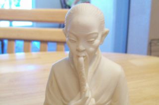 vintage a.santini like/ A.Giannelli alabaster asian man playing horn 