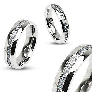 Stainless Steel Eternity Clear CZ Gems Wedding Ring Band New T129
