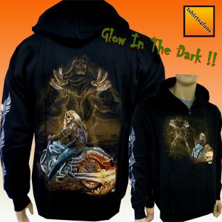 Grim Reaper Ghost Rider Glow In The Dark Zip Zipped Hoodie Hoody 