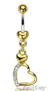   Clear Gem Square Dangle Navel Belly Ring Gold Plated Piercing 14G