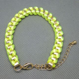 Fashion Girls Lady Gold Tone Chain Handmade Twine Rope Bracelet Summer 