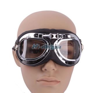 New Windproof Bike Motorcycle Silver Plate Goggles Transparent Lens 