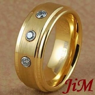 Tungsten Wedding Band 14K Gold Ring Mens Diamond Jewelry Size 6 15