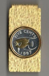   Cent Gold & Silver Angel Fish Money Clip Gold on Silver Coin Jewelry
