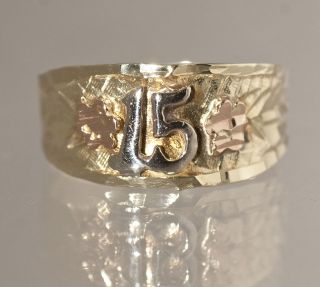 14K Solid Gold Number 15 Fifteen Quinceanera Band Ring 2.97 grams Size 