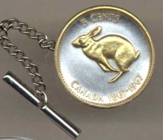   Centennial 5 Cent Rabbit Tie Tacks 2 Toned Gold on Silver Coin Jewelry