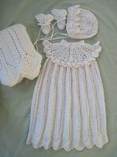 NEW CROCHETED CHRISTENING GOWN, HAT, BOOTIES & BLANKET