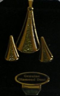 VINTAGE COSTUME JEWELRY SET Pendant & earrings FREE SHIP Diamond dust 