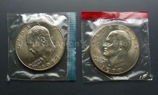1977 P+D Eisenhower Dollars 2 Coin Set (In Mint Cello) BU
