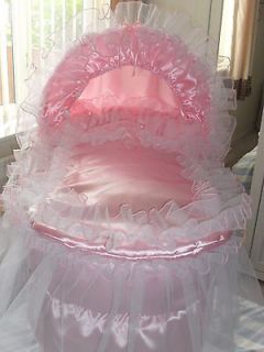 Brand New Personalised Pink Satin Moses Basket Cover Set